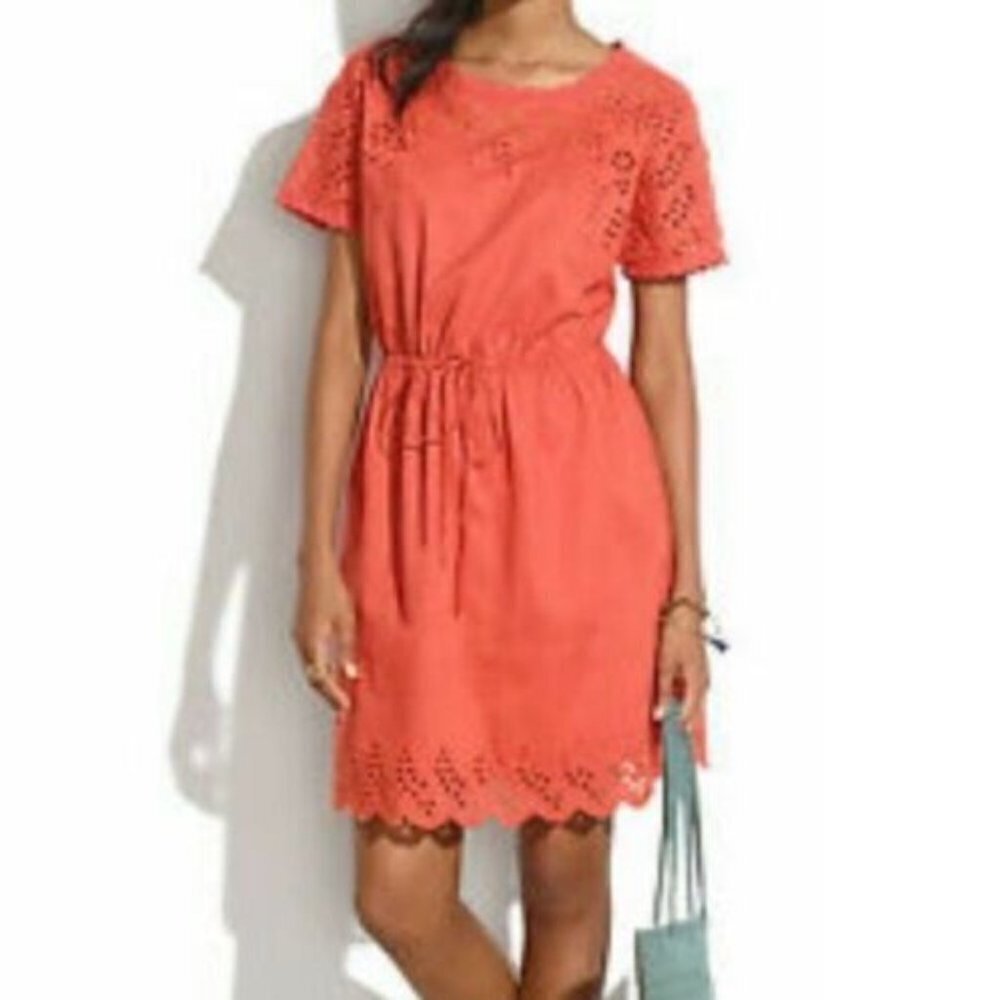 Madewell Women Orange Cutout Eyelet Short Sleeve Casual Mini Dress Size 4